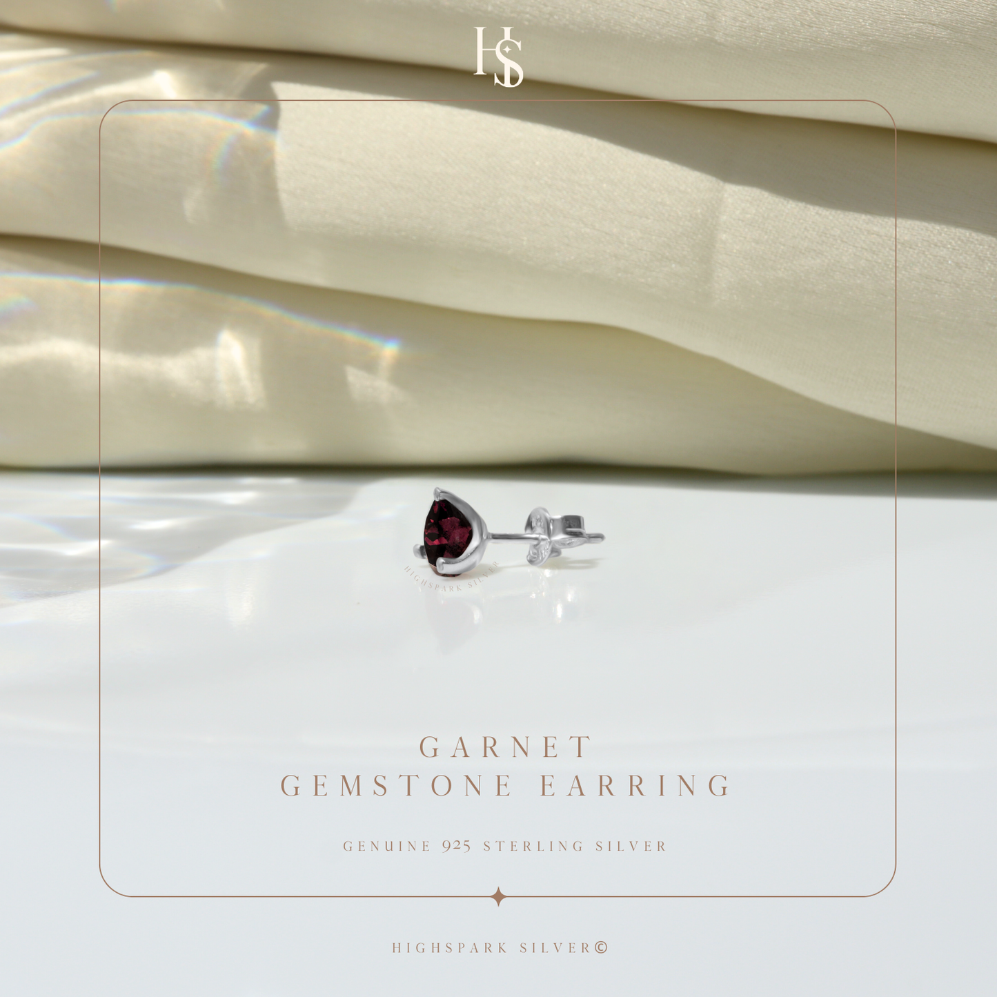 Garnet Gemstone Stud Earrings in 925 Sterling Silver for Men