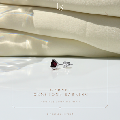 Garnet Gemstone Stud Earrings in 925 Sterling Silver for Men