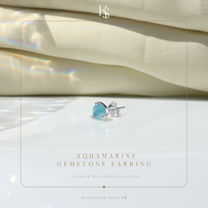 Aquamarine Gemstone Stud Earrings in 925 Sterling Silver for Men