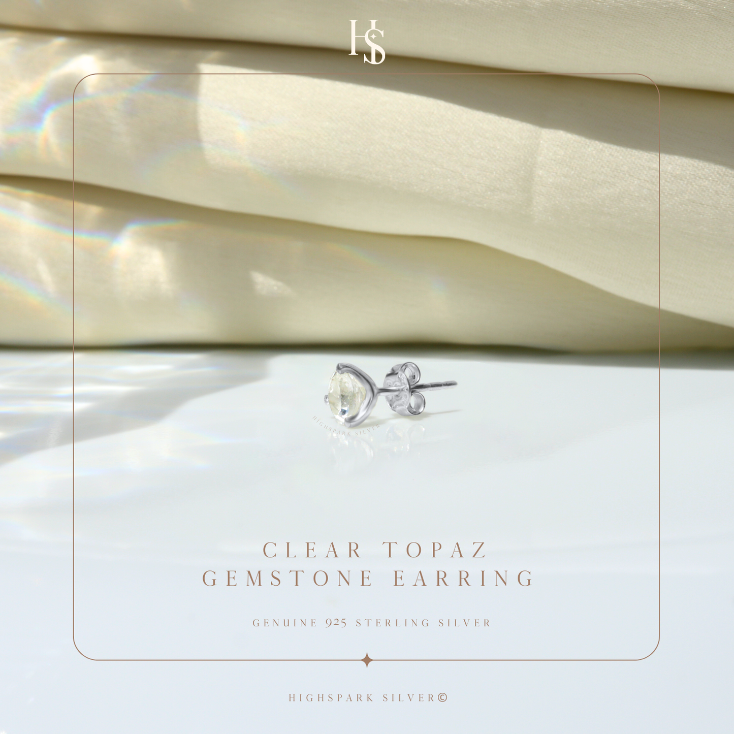 Real Clear Quartz Gemstone Earrings in 92.5 Sterling Silver For Men - 1 Piece Only