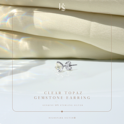 Real Clear Quartz Gemstone Earrings in 92.5 Sterling Silver For Men - 1 Piece Only