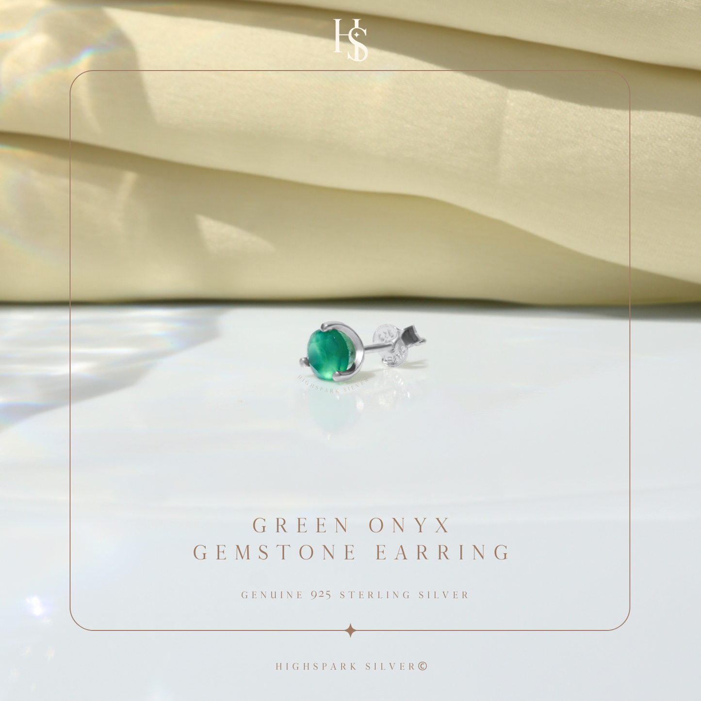 Green Onyx Gemstone Stud Earrings in 925 Sterling Silver for Men