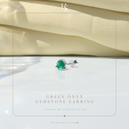 Green Onyx Gemstone Stud Earrings in 925 Sterling Silver for Men