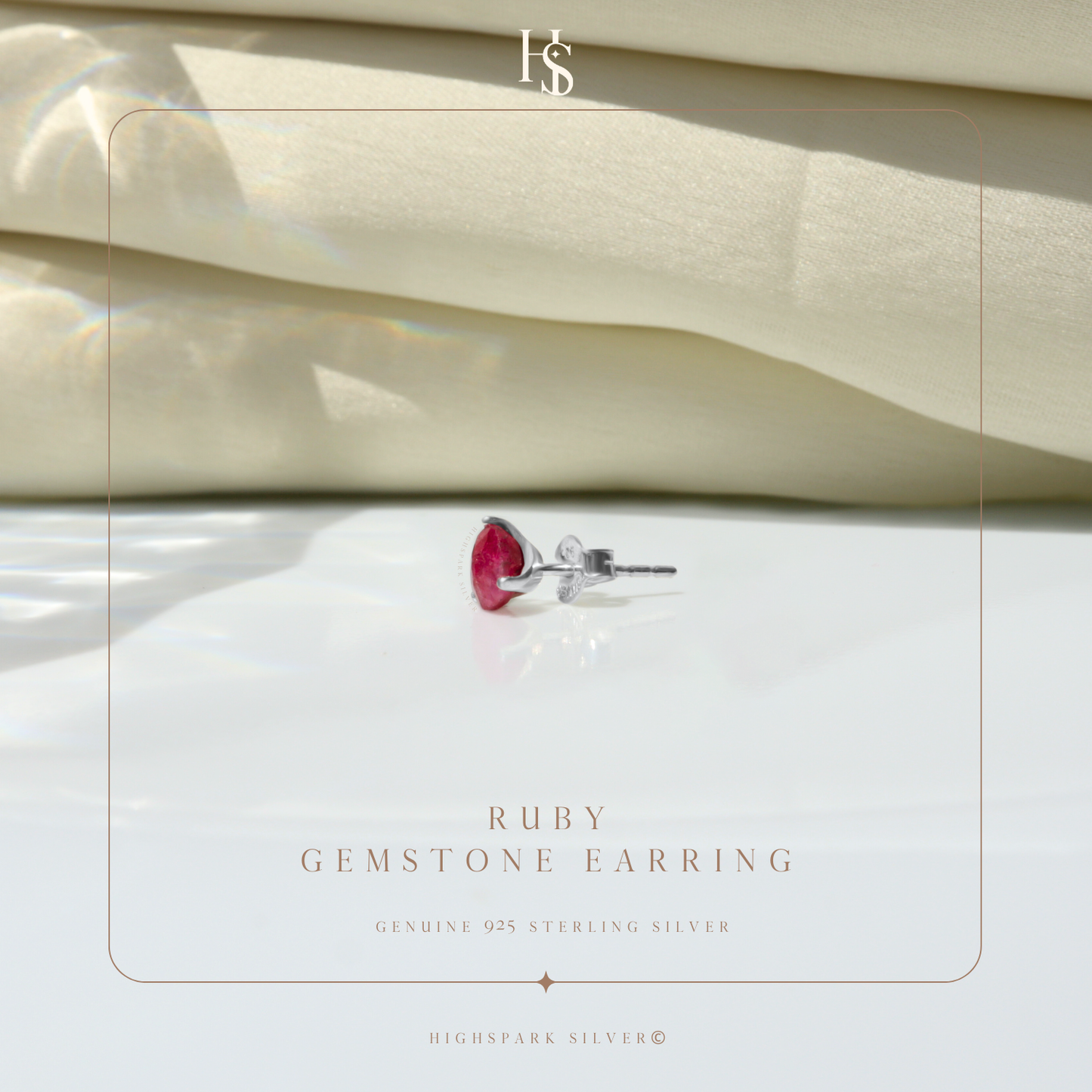 Ruby Gemstone Stud Earrings in 925 Sterling Silver for Men