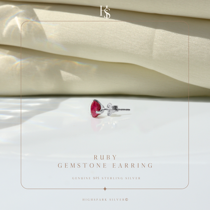 Ruby Gemstone Stud Earrings in 925 Sterling Silver for Men