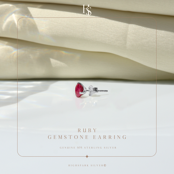 Ruby Gemstone Stud Earrings in 925 Sterling Silver for Men