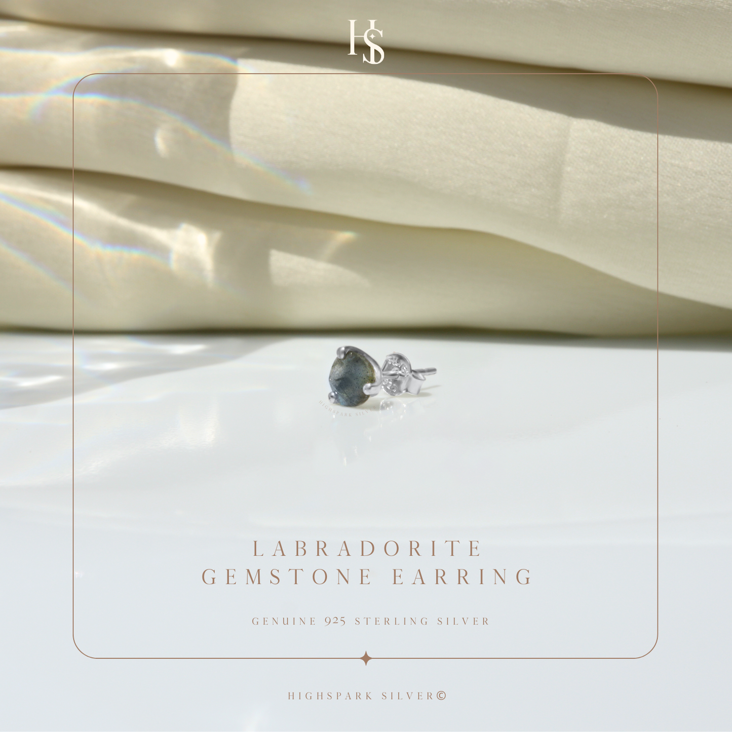 Labradorite Gemstone Stud Earrings in 925 Sterling Silver for Men