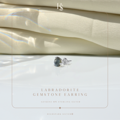 Labradorite Gemstone Stud Earrings in 925 Sterling Silver for Men