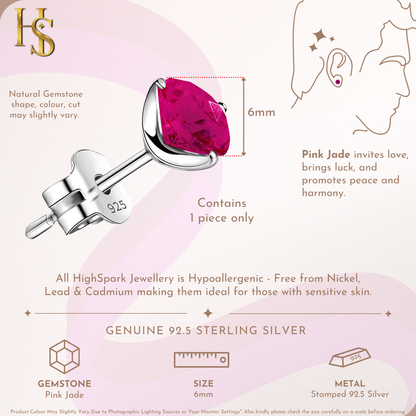 Pink Jade Gemstone Stud Earring in 925 Sterling Silver for Men