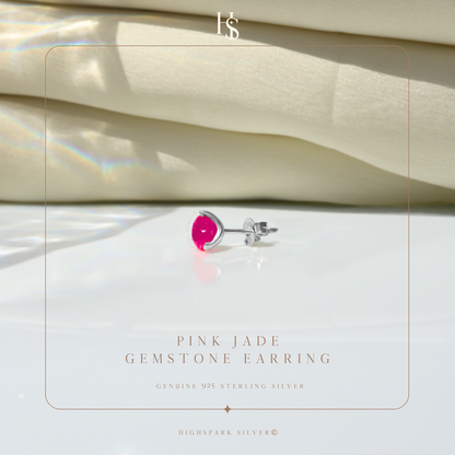 Pink Jade Gemstone Stud Earring in 925 Sterling Silver for Men