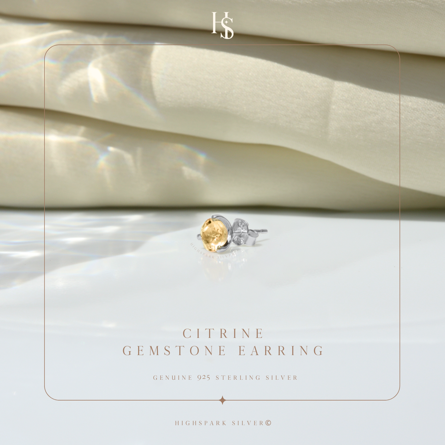 Citrine Gemstone Stud Earrings in 925 sterling Silver For Men
