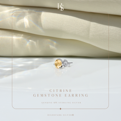 Citrine Gemstone Stud Earrings in 925 sterling Silver For Men