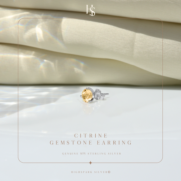 Citrine Gemstone Stud Earrings in 925 sterling Silver For Men