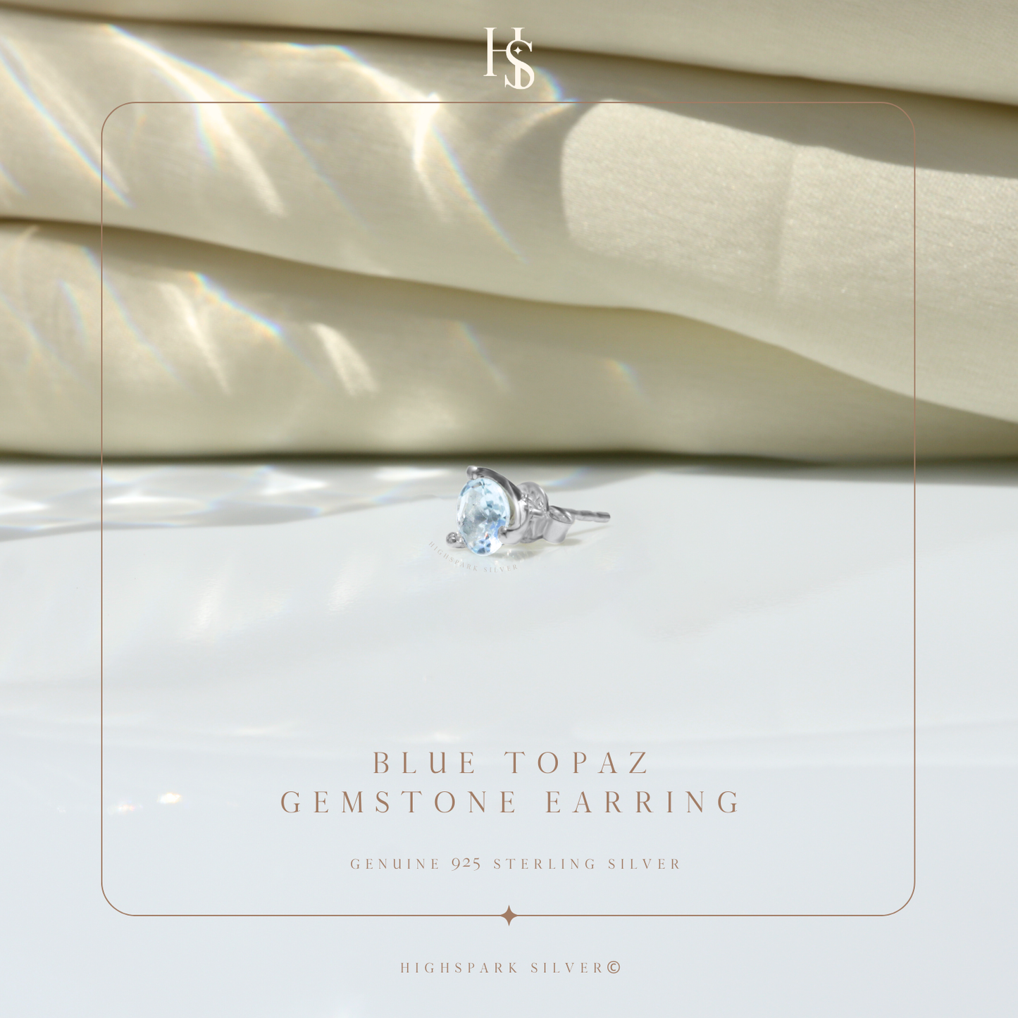 Blue Topaz Gemstone Stud Earrings in 925 Sterling Silver for Men