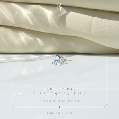 Blue Topaz Gemstone Stud Earrings in 925 Sterling Silver for Men