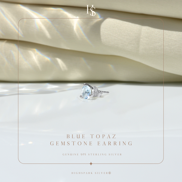 Blue Topaz Gemstone Stud Earrings in 925 Sterling Silver for Men