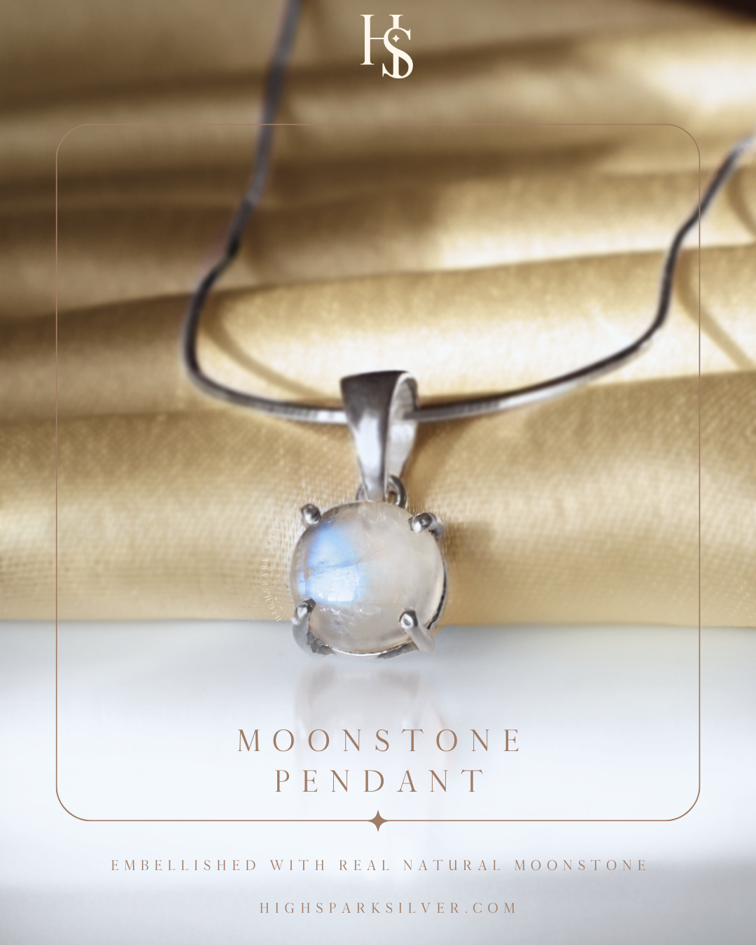 Moonstone Pendant in 92.5 Sterling Silver with Real Moonstone