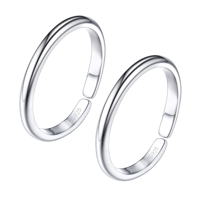 Classic Single Band Toe Rings - Band Rings - 925 Sterling Silver - 2 Pieces