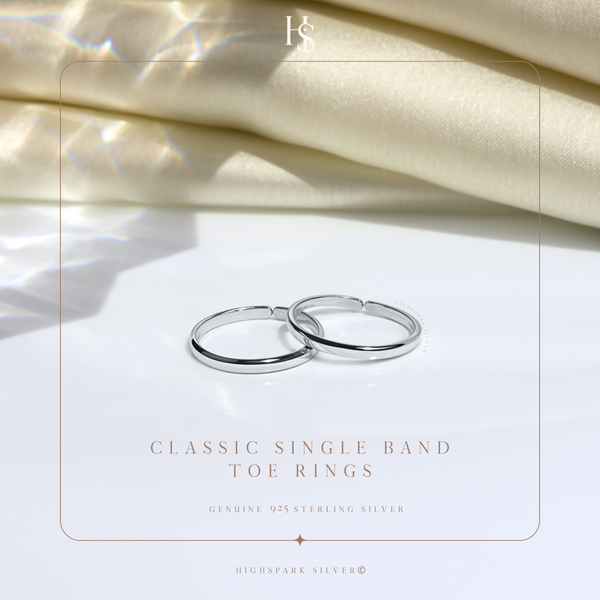Classic Single Band Toe Rings - Band Rings - 925 Sterling Silver - 2 Pieces