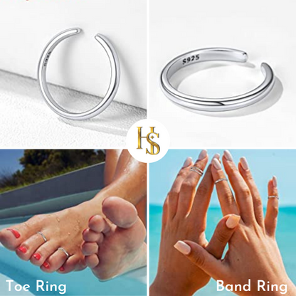 Classic Single Band Toe Rings - Band Rings - 925 Sterling Silver - 2 Pieces