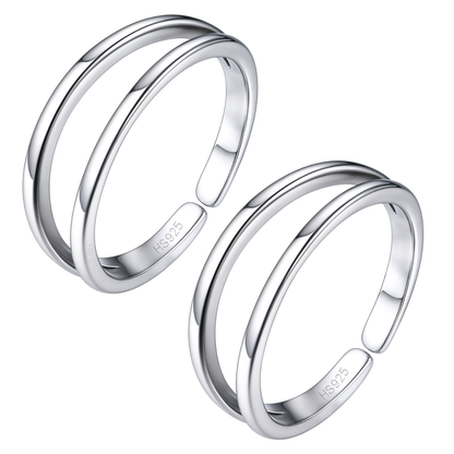 Classic Double Band Toe Rings - Band Rings - 925 Sterling Silver - 2 Pieces