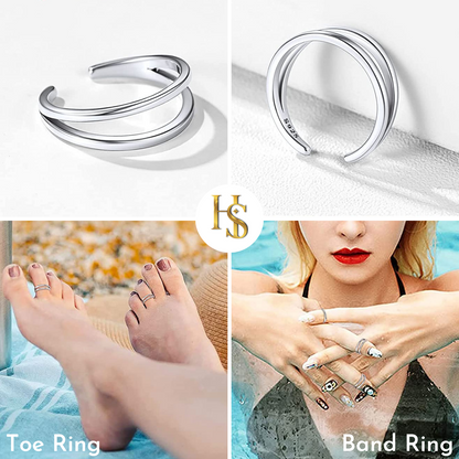 Classic Double Band Toe Rings - Band Rings - 925 Sterling Silver - 2 Pieces