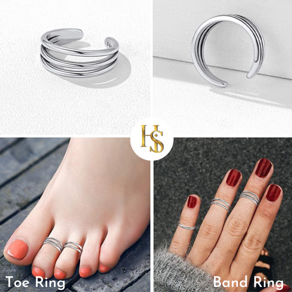 Classic Triple Band Toe Rings - Band Rings - 925 Sterling Silver - 2 Pieces