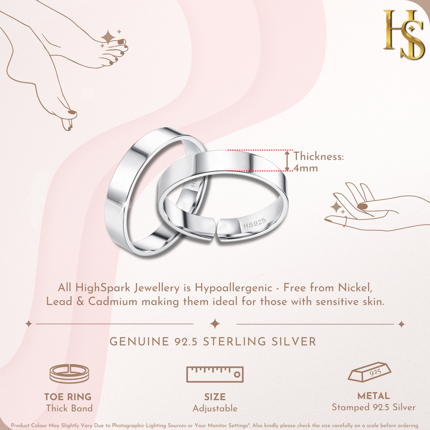 Classic Thick Band Toe Rings - Band Rings - 925 Sterling Silver - 2 Pieces