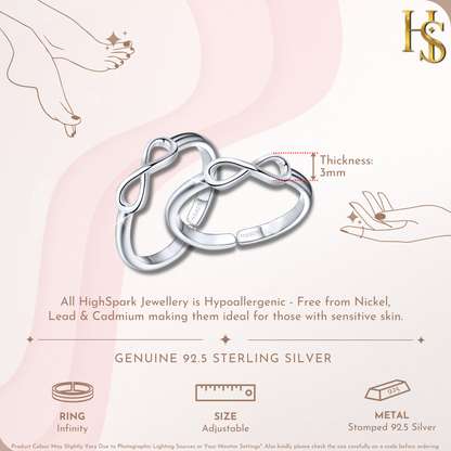 Eternal Infinity Toe Rings - Band Rings - 925 Sterling Silver - 2 Pieces