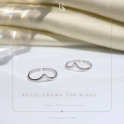 Royal Crown Toe Rings - Band Rings - 925 Sterling Silver - 2 Pieces