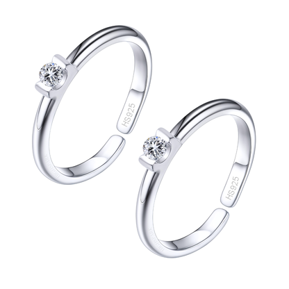 Sparkling Solitaire Toe Rings - Band Rings - 925 Sterling Silver - 2 Pieces