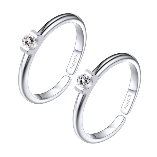 Sparkling Solitaire Toe Rings - Band Rings - 925 Sterling Silver - 2 Pieces