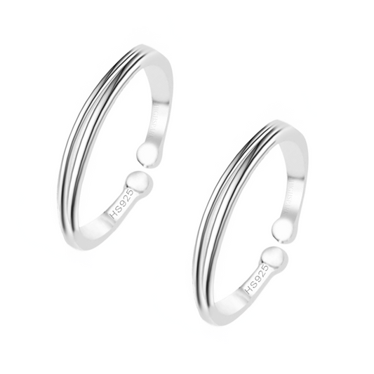 Timeless Double Line Toe Rings - Band Rings - 925 Sterling Silver - 2 Pieces