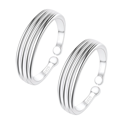 Timeless Four Line Toe Rings - Band Rings - 925 Sterling Silver - 2 Pieces