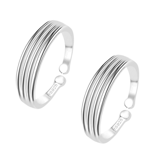 Timeless Four Line Toe Rings - Band Rings - 925 Sterling Silver - 2 Pieces