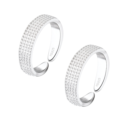 Dotted Embossed Toe Rings - Band Rings - 925 Sterling Silver - 2 Pieces