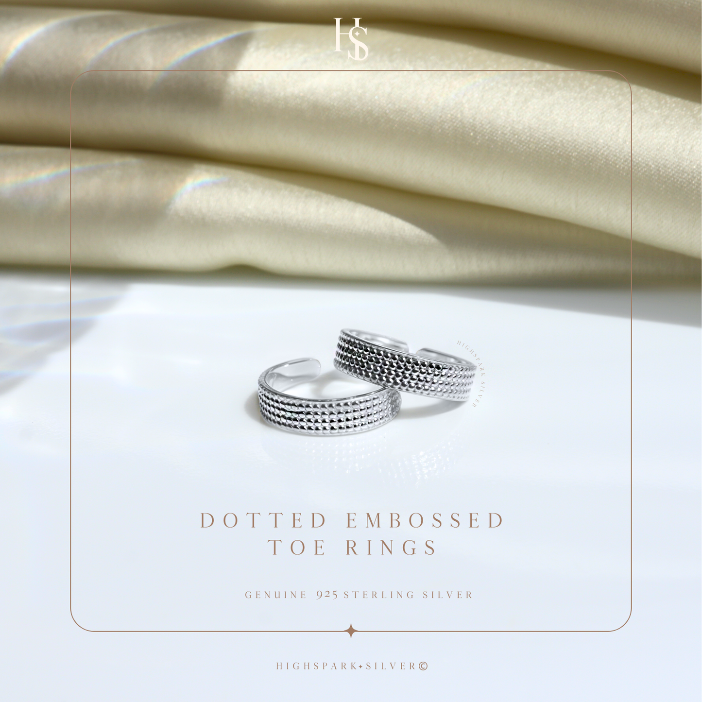 Dotted Embossed Toe Rings - Band Rings - 925 Sterling Silver - 2 Pieces