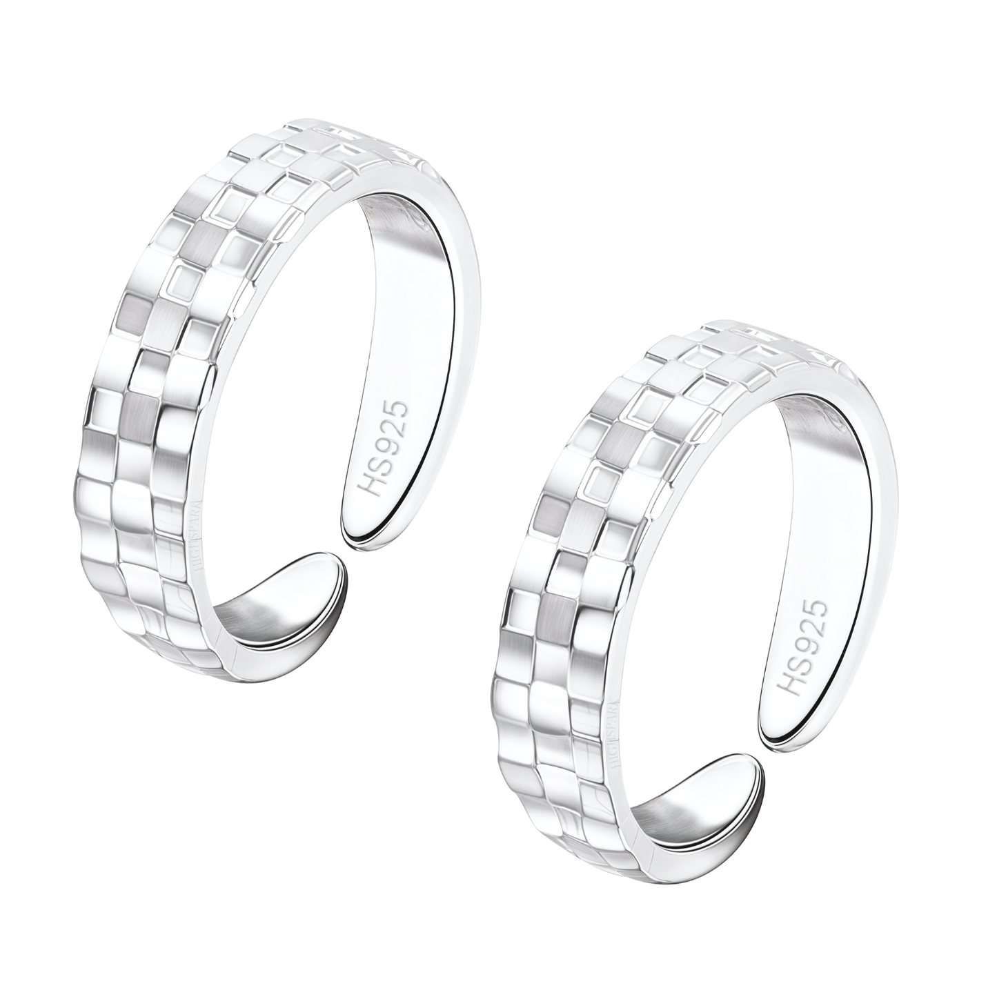 Checkered Embossed Toe Rings - Band Rings - 925 Sterling Silver - 2 Pieces