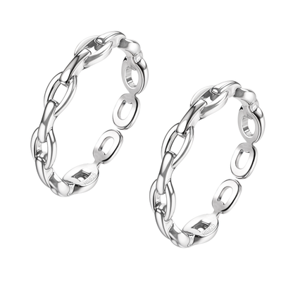 Lustrous Link Chain Toe Rings - Adjustable in 925 Sterling Silver - 2 Piece