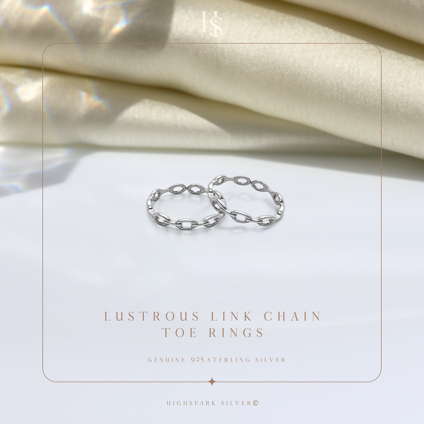 Lustrous Link Chain Toe Rings - Adjustable in 925 Sterling Silver - 2 Piece