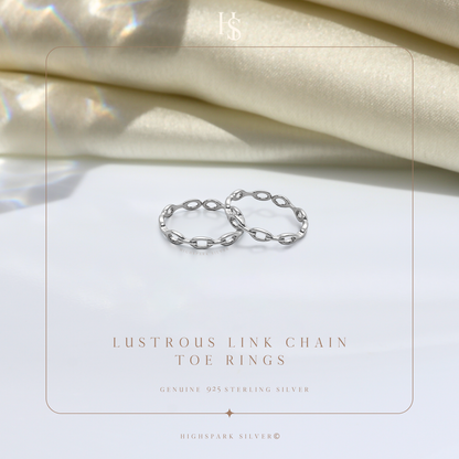 Lustrous Link Chain Toe Rings - Adjustable in 925 Sterling Silver - 2 Piece