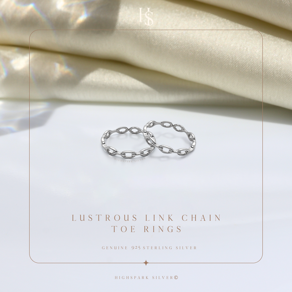 Lustrous Link Chain Toe Rings - Adjustable in 925 Sterling Silver - 2 Piece