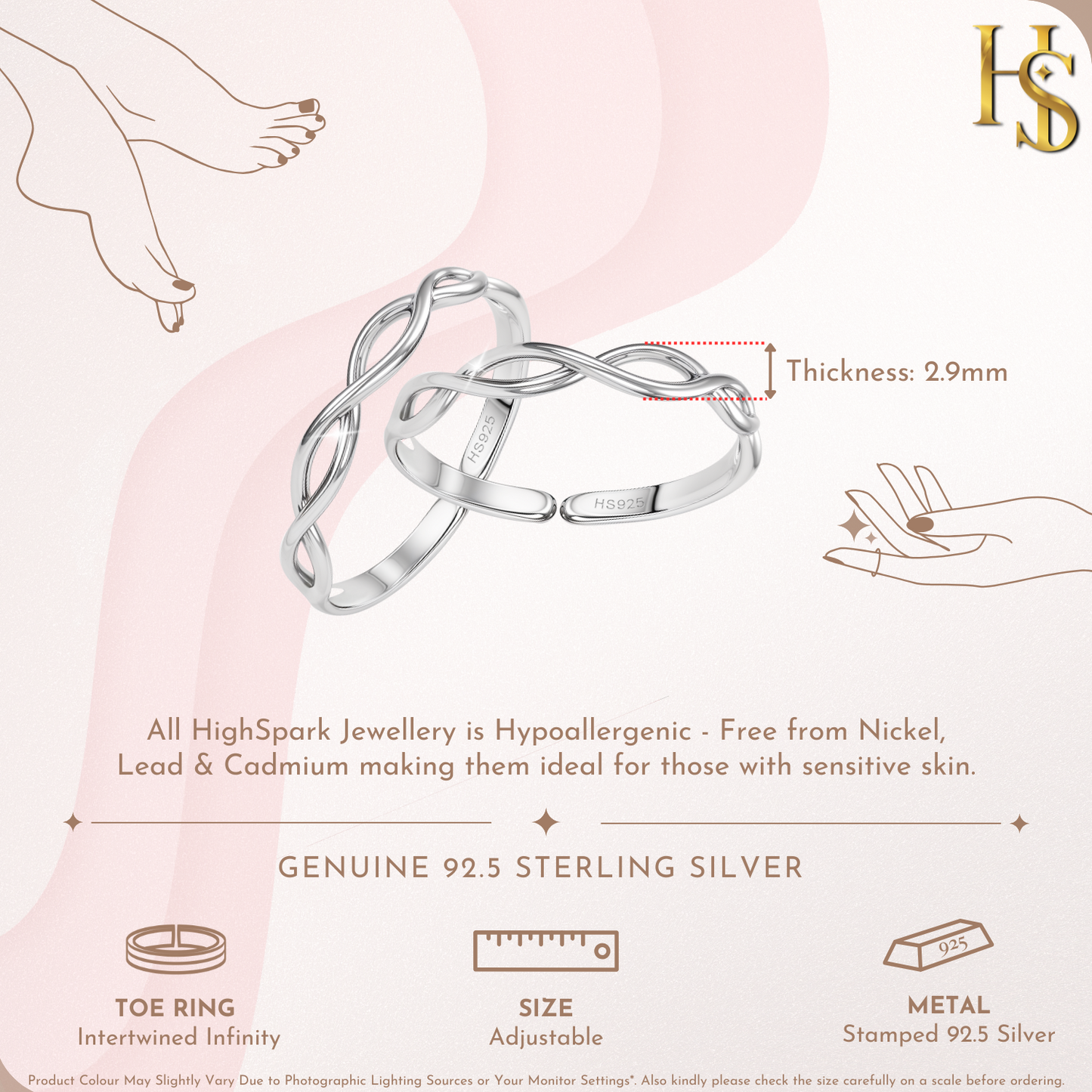 Intertwined Infinity Toe Rings – Adjustable 925 Sterling Silver - 2 Piece