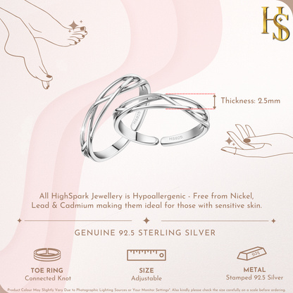 Connected Celtic Knot Toe Rings – Adjustable 925 Sterling Silver - 2 Piece