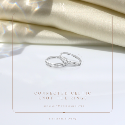 Connected Celtic Knot Toe Rings – Adjustable 925 Sterling Silver - 2 Piece