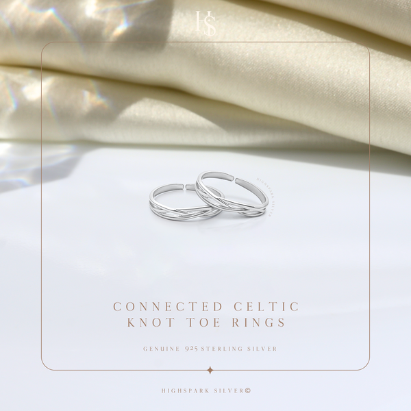 Connected Celtic Knot Toe Rings – Adjustable 925 Sterling Silver - 2 Piece