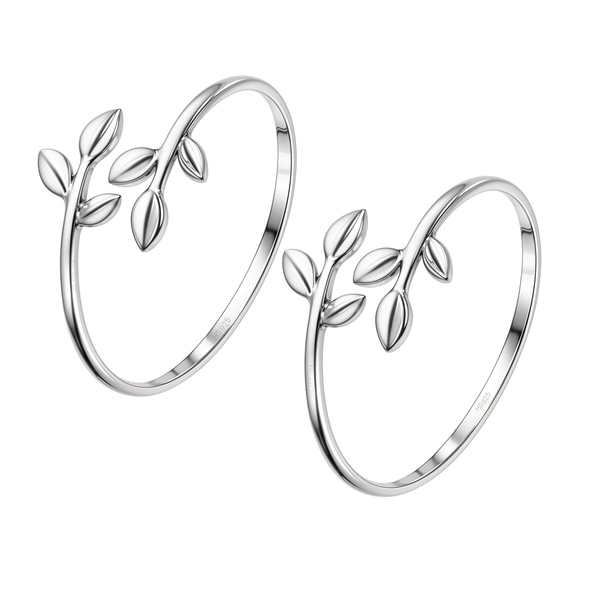A pair of adjustable sterling silver toe rings with an open-ended design featuring a delicate leaf vine motif on a plain white background.