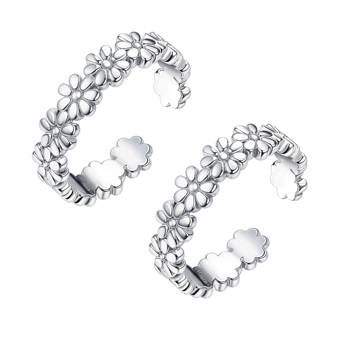 Daisy Dream Toe Rings - Adjustable in 925 Sterling Silver - 2 Piece
