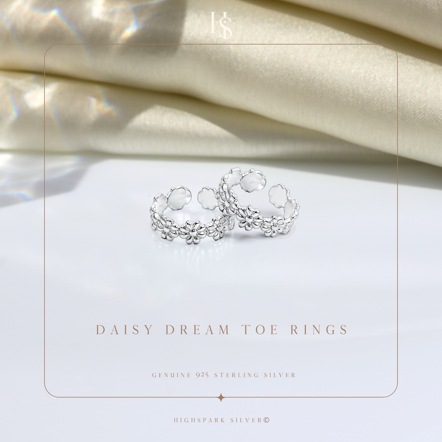 Daisy Dream Toe Rings - Adjustable in 925 Sterling Silver - 2 Piece