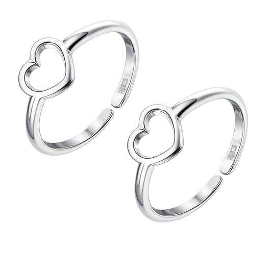 Classis Heart Toe Rings - Adjustable in 925 Sterling Silver - 2 Piece